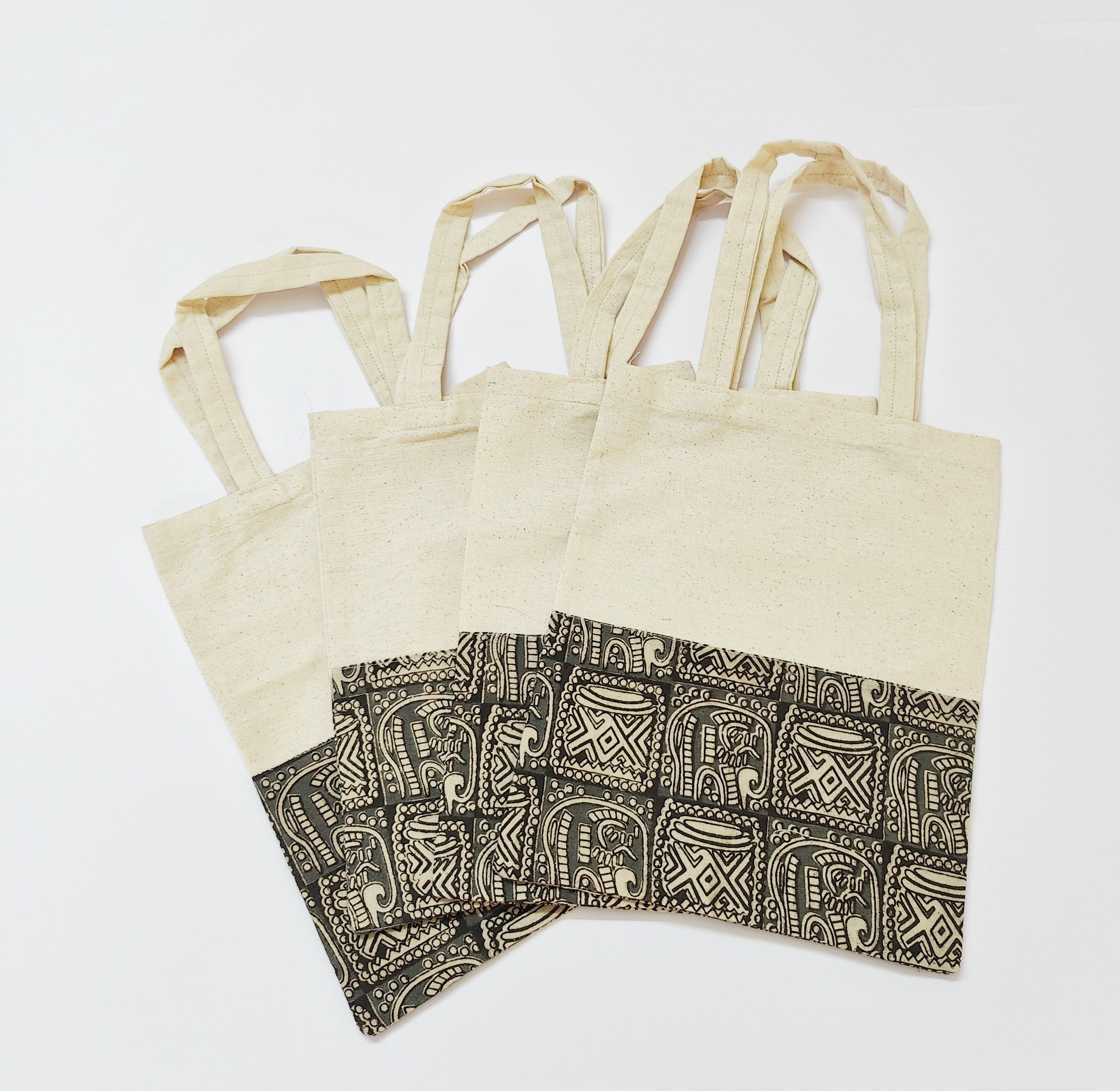 Kalamkari and Khadi Cotton bag - Set of 4 - Grey