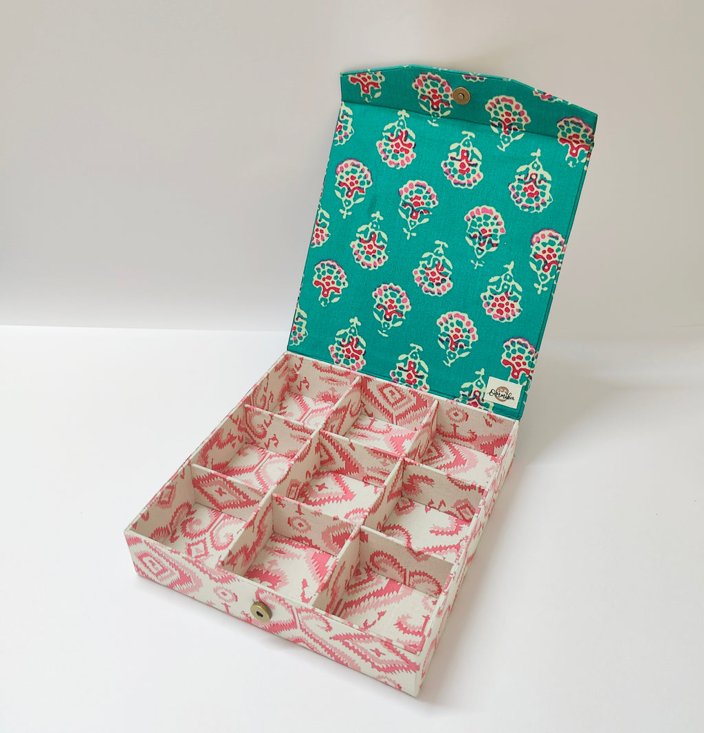 9 slot Jewellery organizer - Teal &amp; Pink