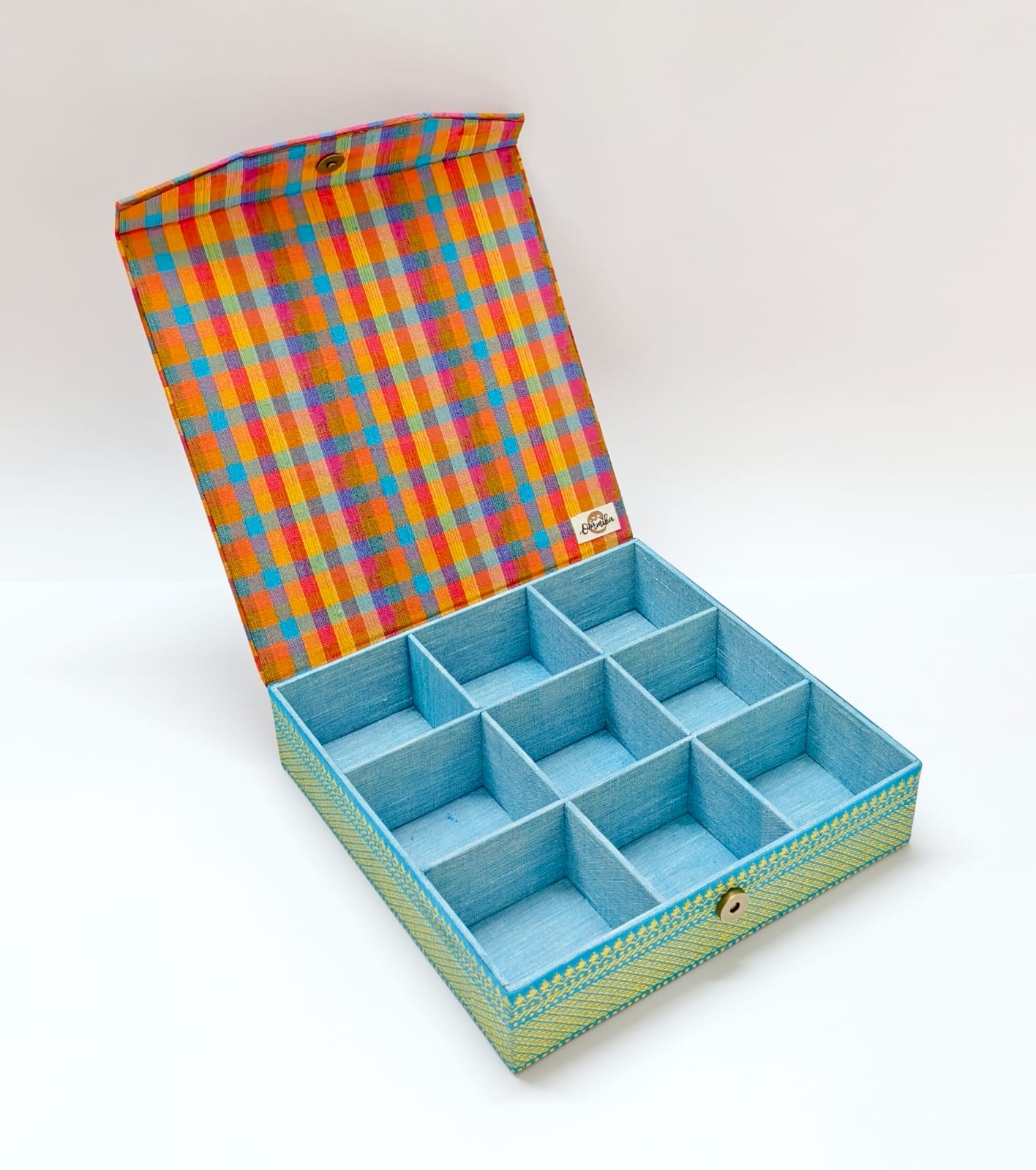 9 slot Jewellery organizer - Mangalagiri Blue Checks