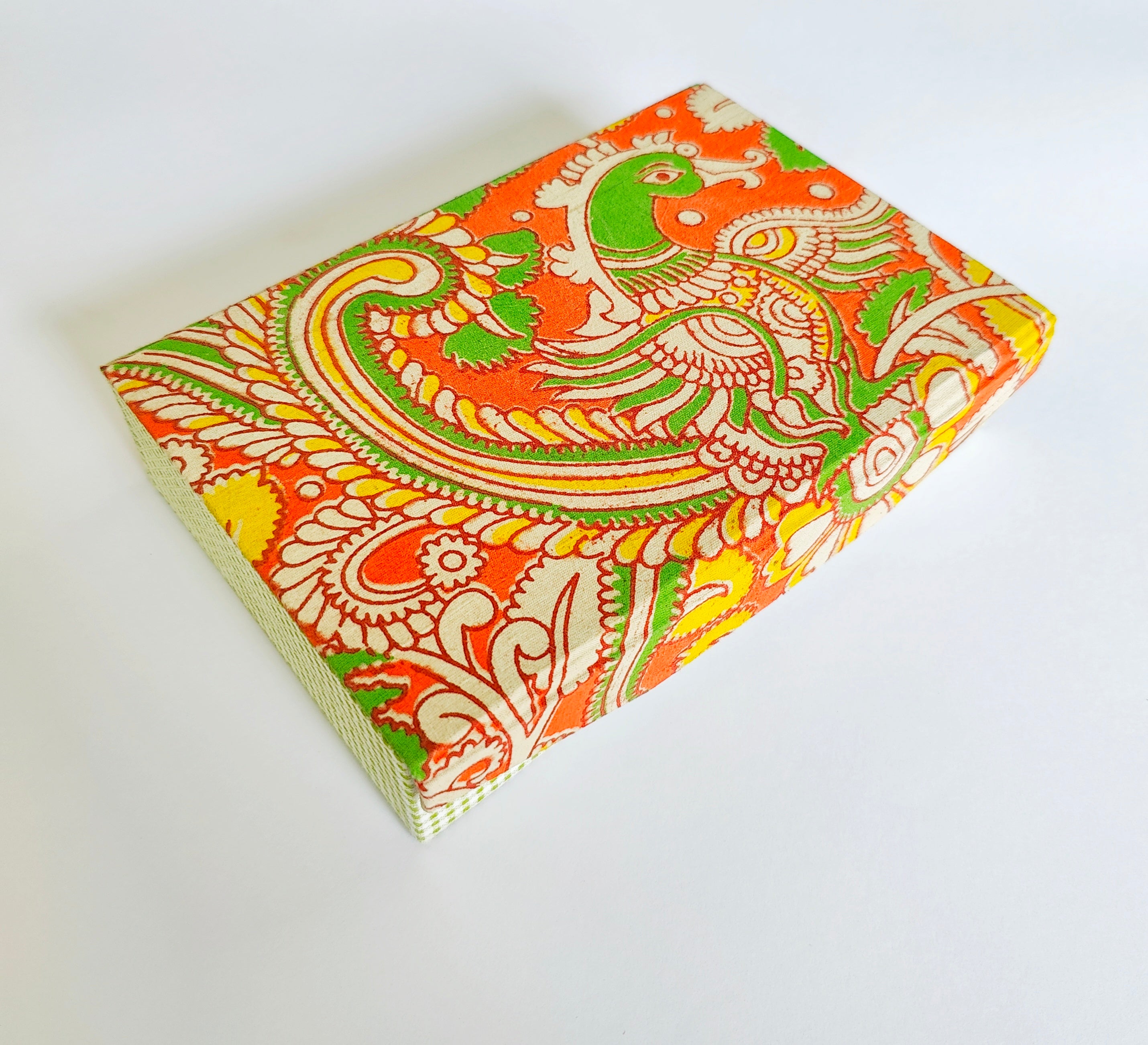 Rectangle 6 slot jewellery organizer - Kalamkari Orange &amp; Green