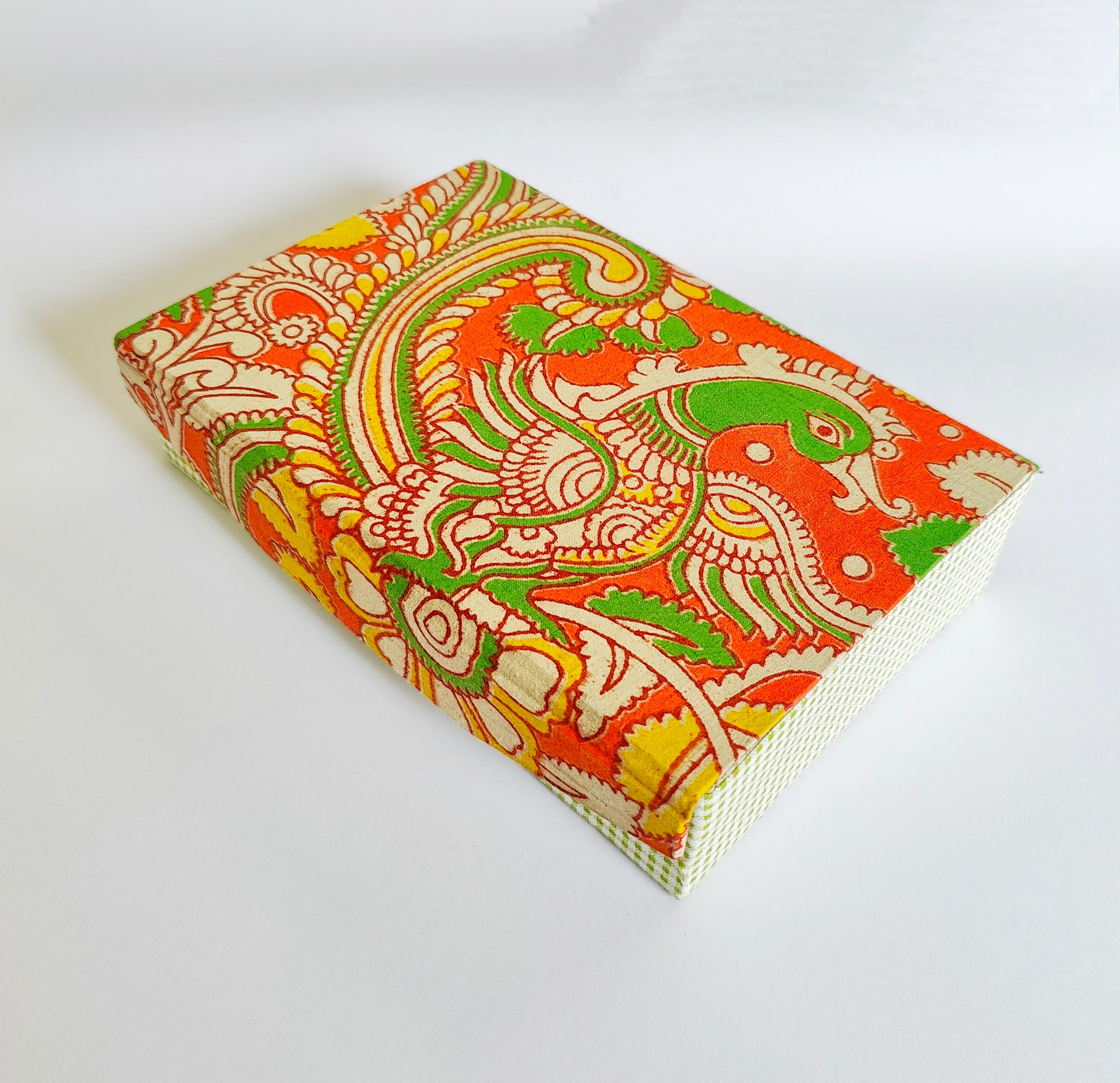 Rectangle 6 slot jewellery organizer - Kalamkari Orange &amp; Green
