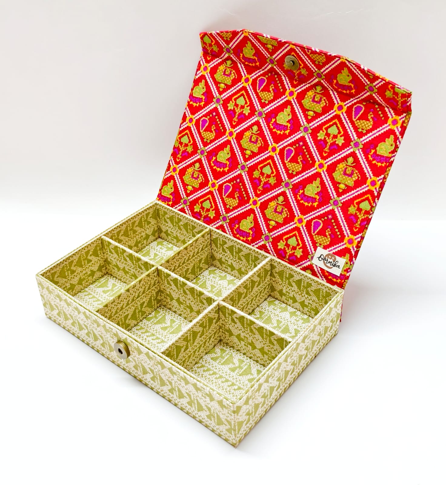Rectangle 6 slot jewellery organizer - Red Patola