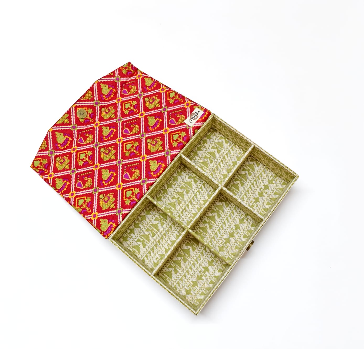 Rectangle 6 slot jewellery organizer - Red Patola