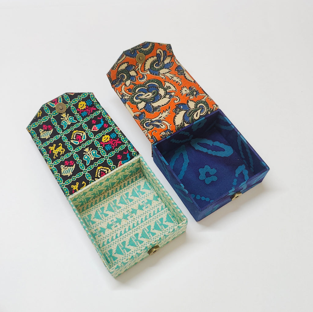 Small Square Travel box - Set of 2 - Patola &amp; Kalamkari