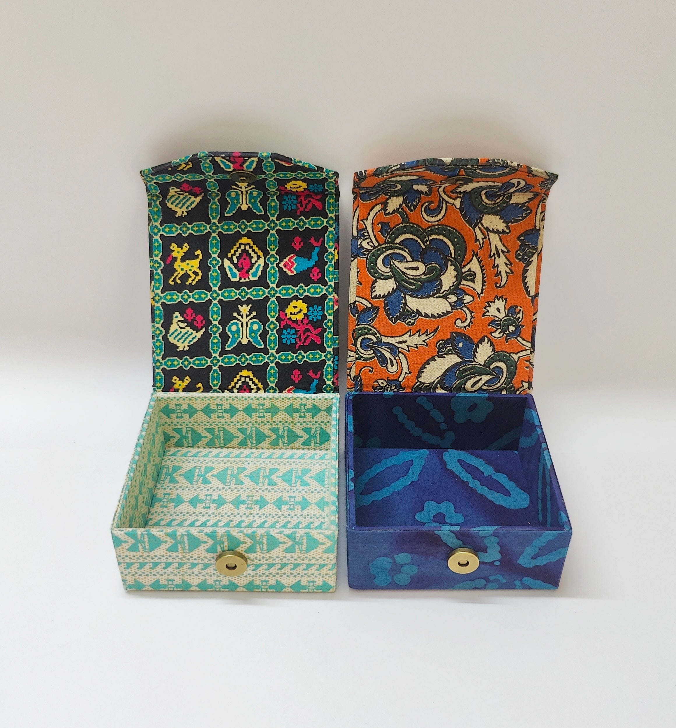 Small Square Travel box - Set of 2 - Patola &amp; Kalamkari
