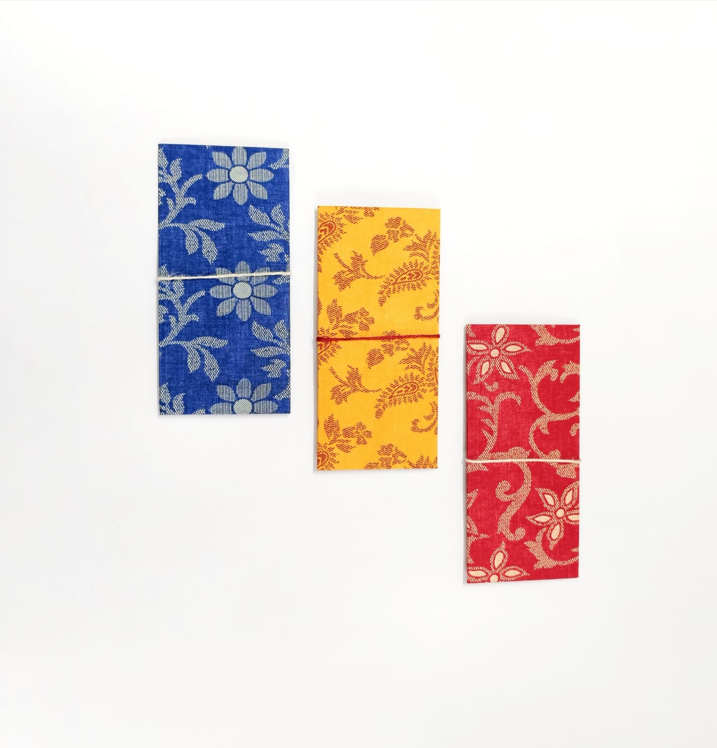 Set Of 3 Handmade Fabric Envelopes - Flowers in Cotton Weave