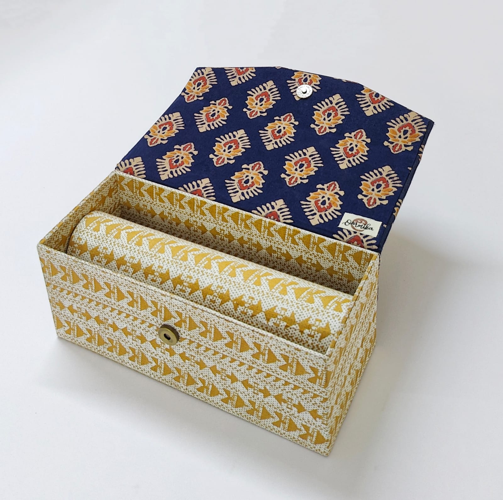 Bangle box with rod - Blue Ajrak