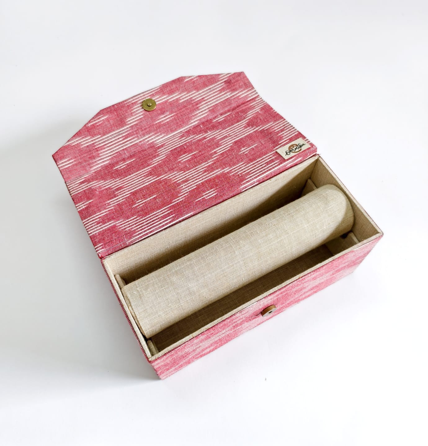 Bangle box with rod - Pink Ikkat