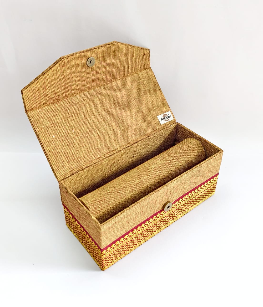 Bangle box with rod - Yellow-Red Mangalagiri