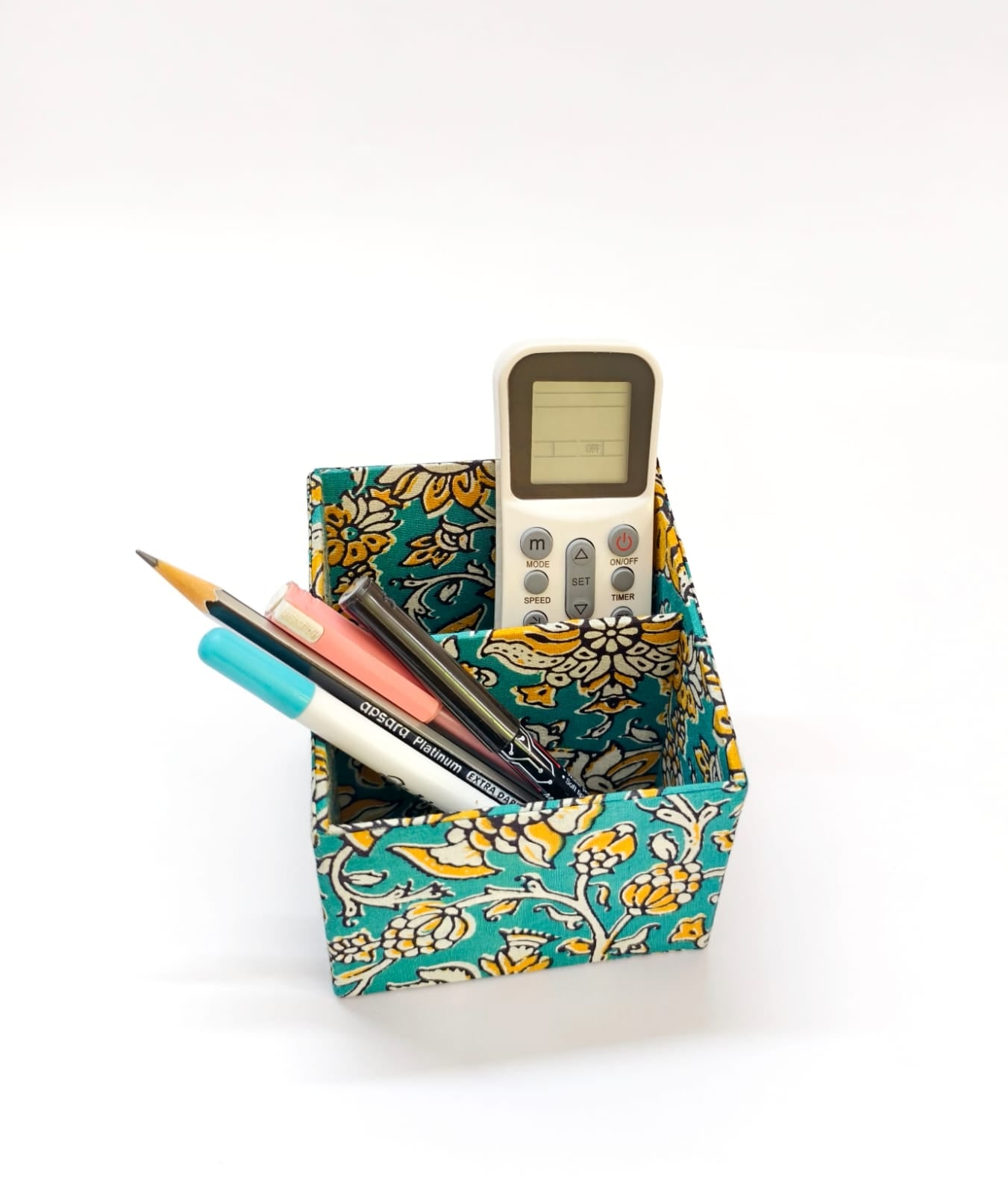 Small Remote control/ Multi-use/ Stationery Organizer - 2 slot - Floral Green