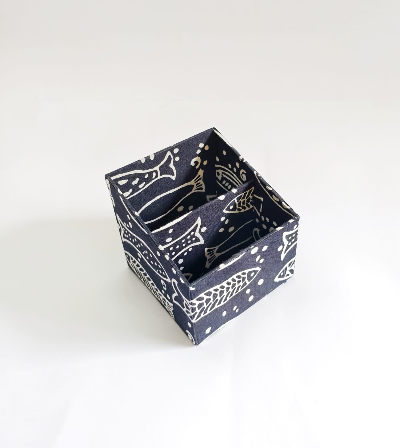 Small Remote control/ Multi-use/ Stationery Organizer - 2 slot - Indigo Fish