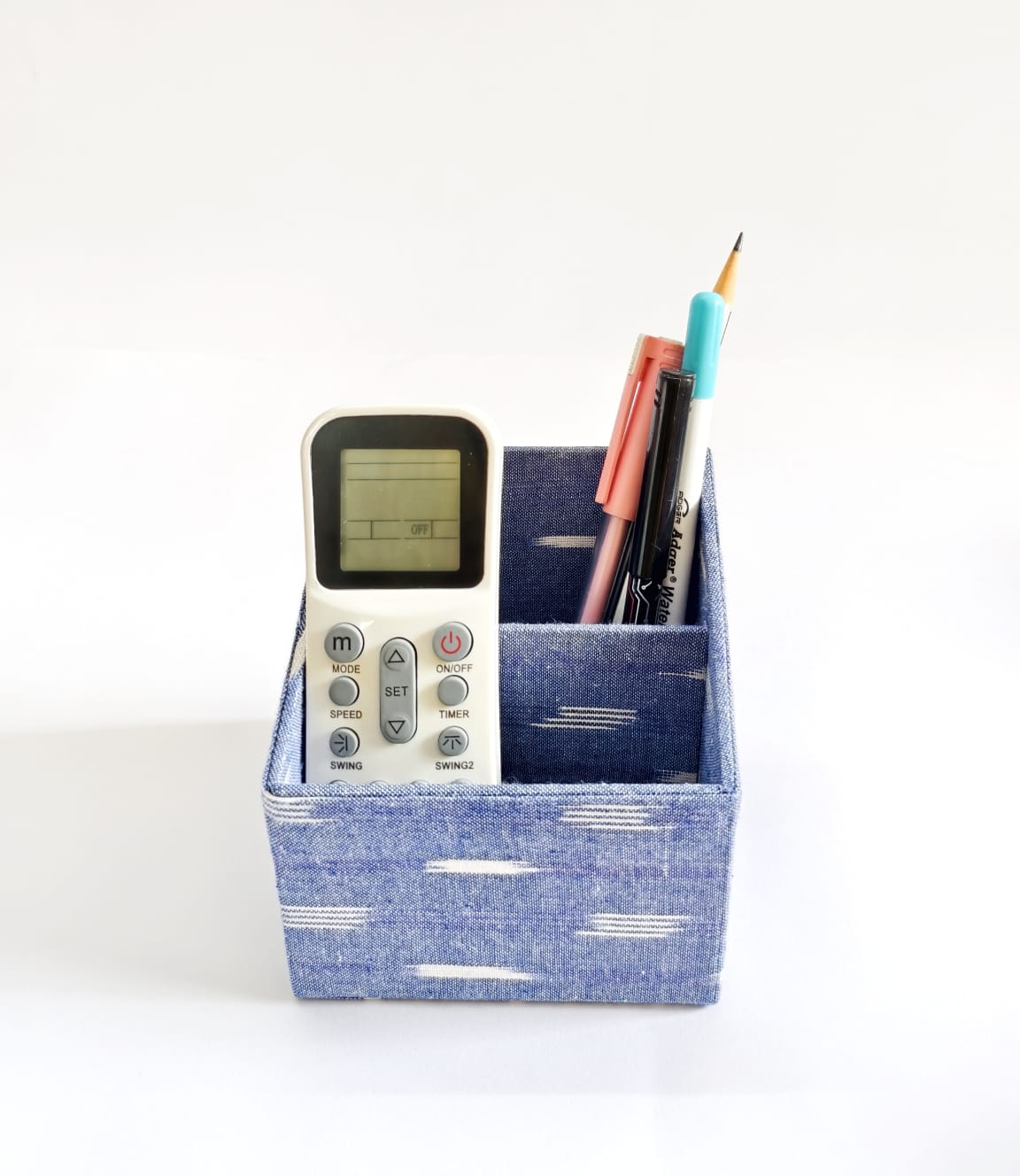 Small Remote control/ Multi-use/ Stationery Organizer - 2 slot - Ikkat Blue