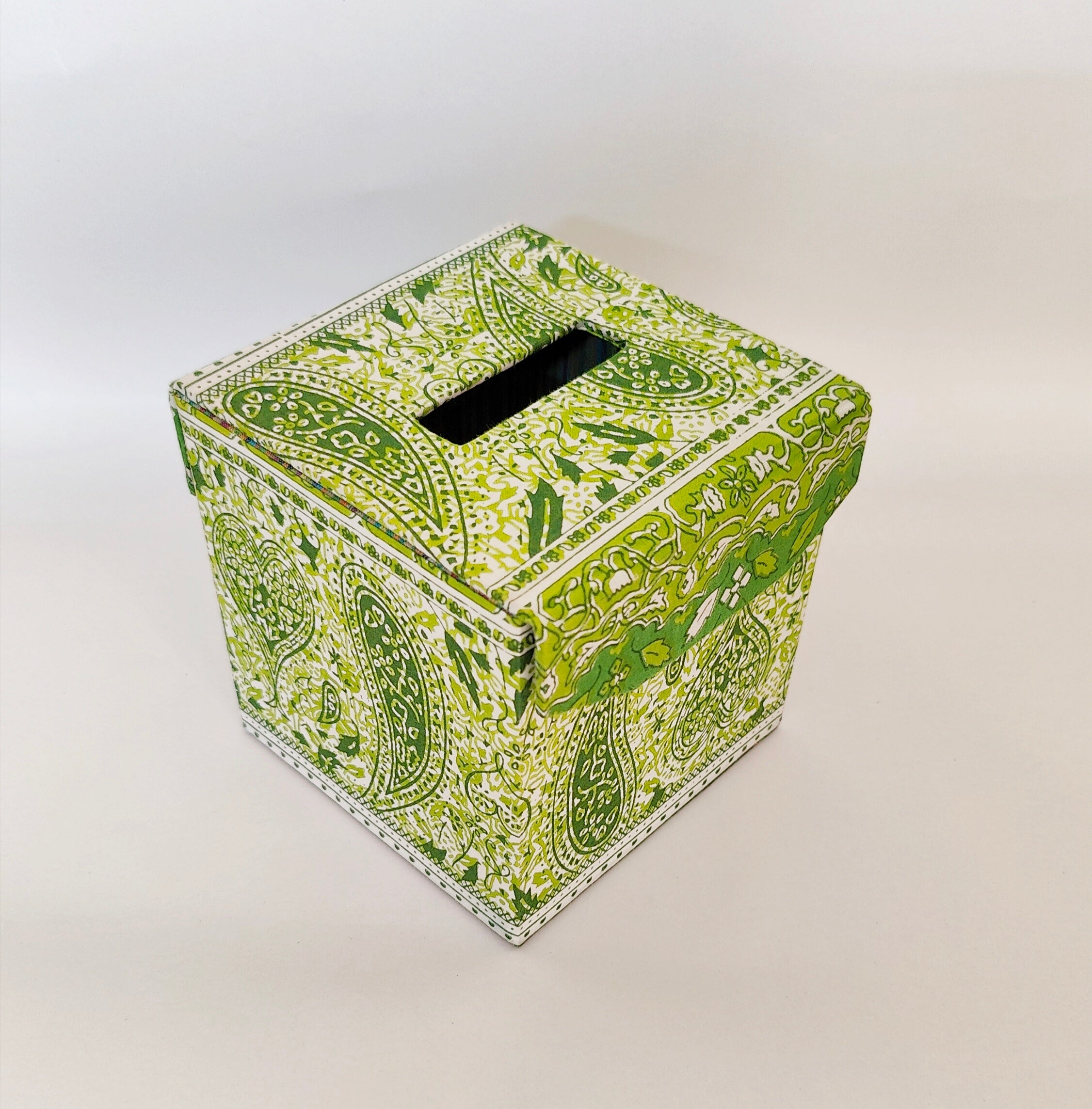 Boutique style tissue box - Green Paisley