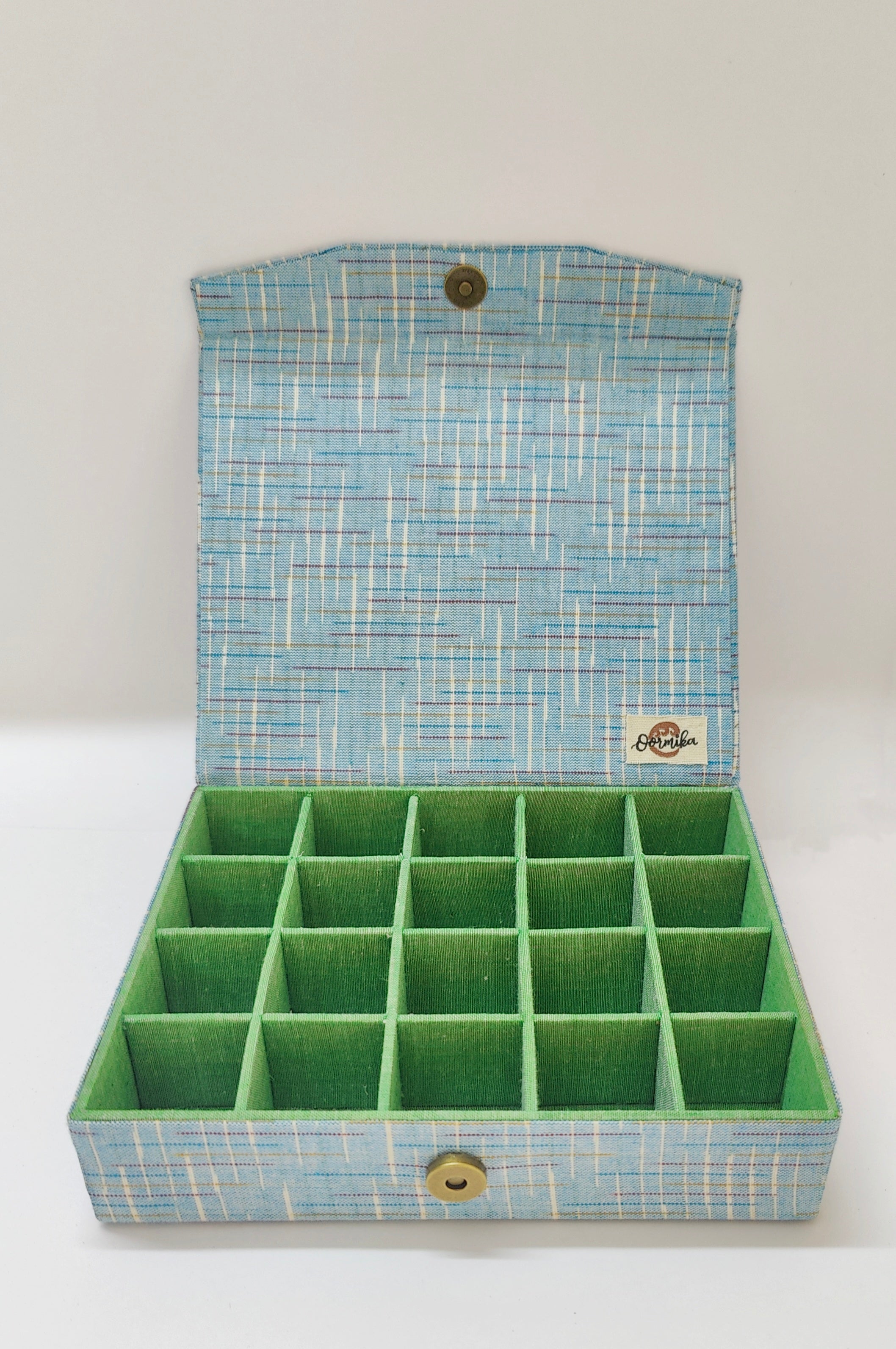 Small 20 slot ring - travel jewellery organizer - Blue Ikkat